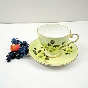 Royal Grafton Teacup Saucer Yellow Floral Gold